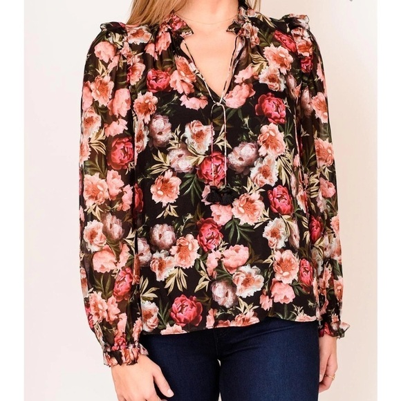 CAMI NYC Sandy Blouse In Sugar Plum In Purple Floral Long Sleeve Silk Small S - Picture 1 of 7
